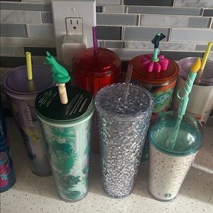 8 Starbucks Vibrant Tumbler Set with Unique Lids
